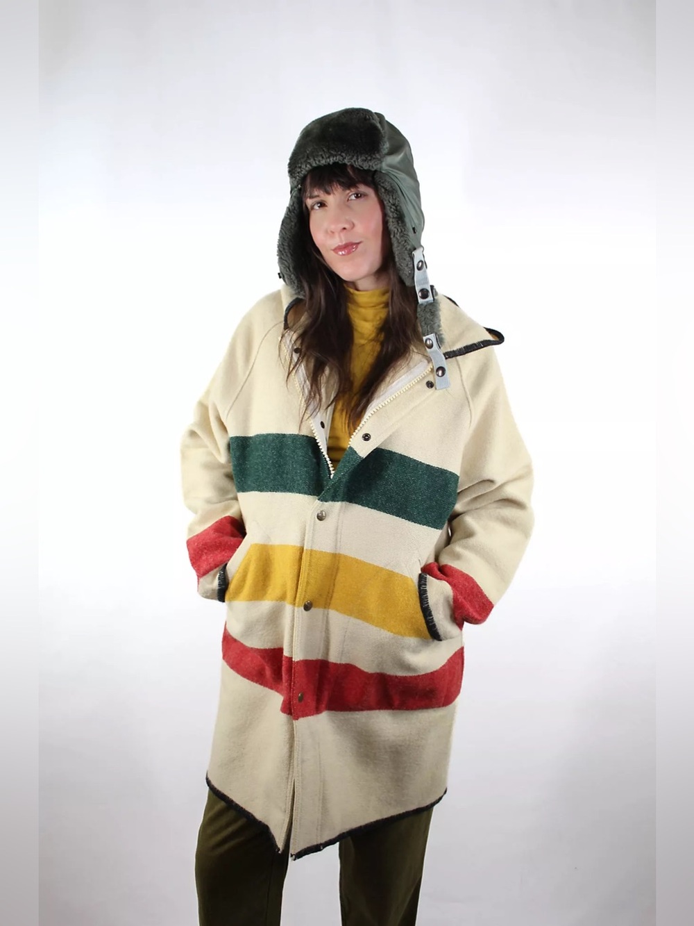Vintage Woolrich Striped Hudson Bay Wool Hooded Jacket